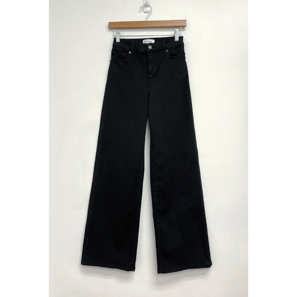 FRAME Le Slim Palazzo Wide Leg Flare High Rise Stretch Black Jeans - Size 25 - Picture 2 of 11